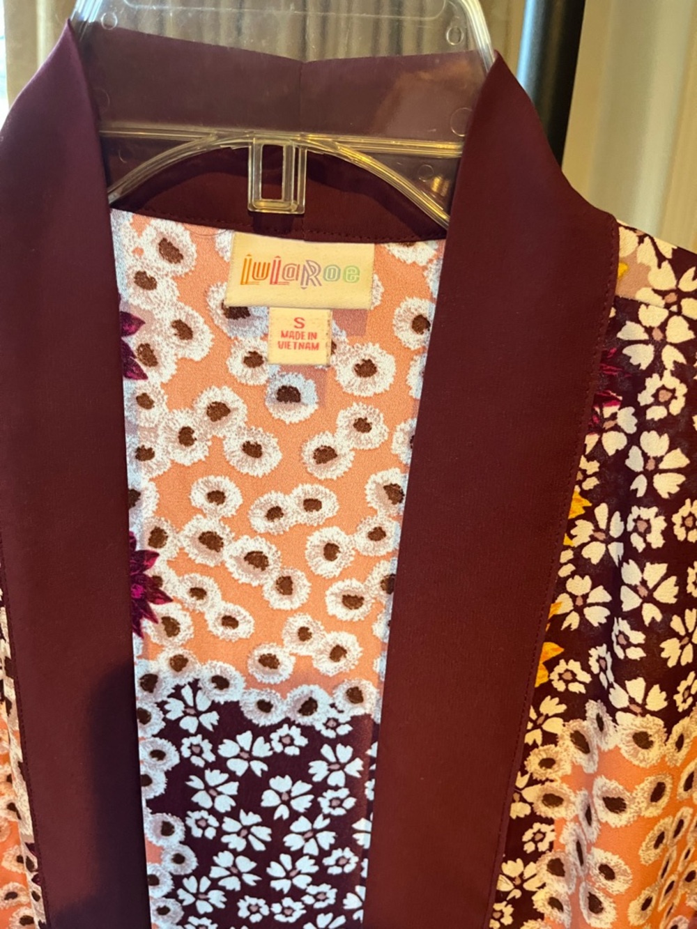 LuLaRoe Maroon & Peach Floral Duster - Picture 3 of 5